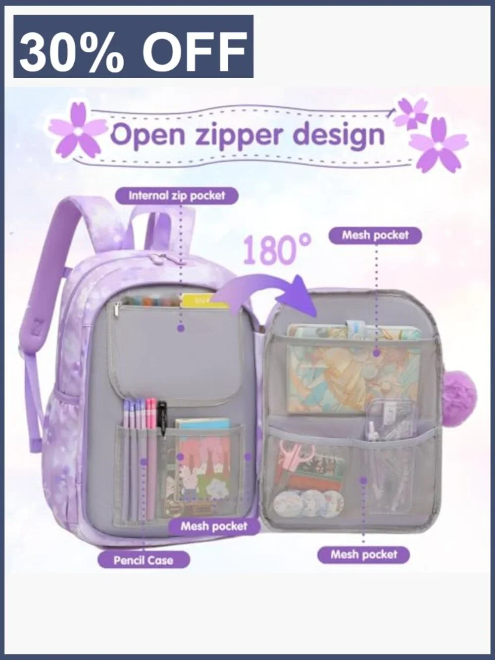 Kids Backpack School Bag with Multiple Pockets Splash-proof Bookbag 17in